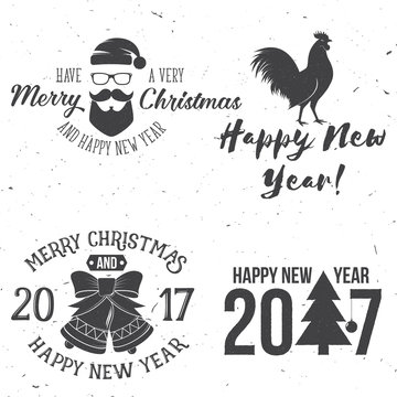 Set of Merry Christmas and Happy New Year 2017 typography design