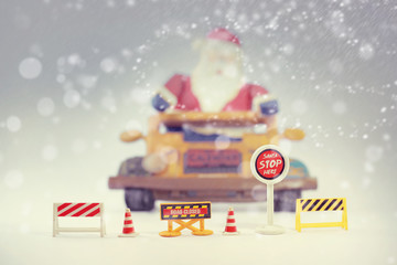 Obraz na płótnie Canvas Santa stop here,Santa Claus on his classic vehicles.Christmas concept background.