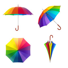 Colorful rainbow umbrella isolated on white background. 3D illustration . © NovaVision