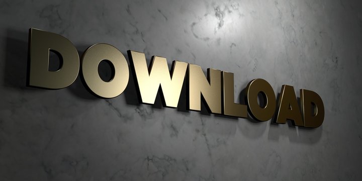 Download - Gold sign mounted on glossy marble wall  - 3D rendered royalty free stock illustration. This image can be used for an online website banner ad or a print postcard.