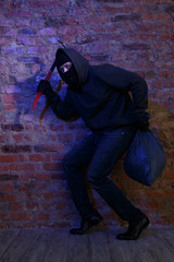 Thief with bag and pickaxe
