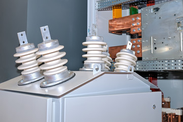 Porcelain insulators on the electric transformer