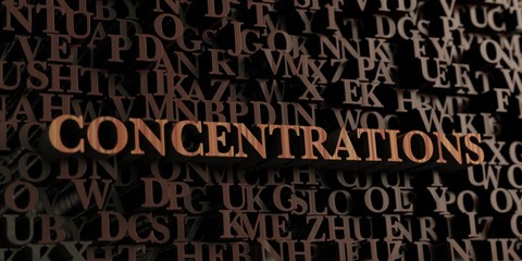 Concentrations - Wooden 3D rendered letters/message.  Can be used for an online banner ad or a print postcard.