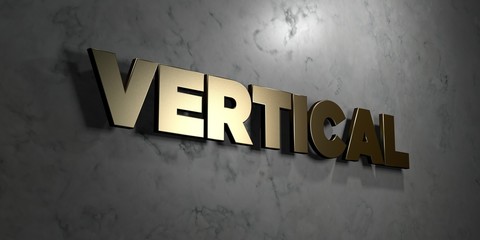 Vertical - Gold sign mounted on glossy marble wall  - 3D rendered royalty free stock illustration. This image can be used for an online website banner ad or a print postcard.
