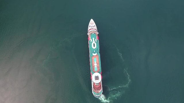Cruise Ship, Cruise Liners On Sognefjord or Sognefjorden, Aerial footage Flam Norway