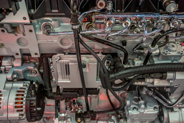 Close-up shot of diesel truck engine
