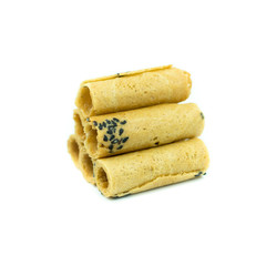 Coconut roll with black sesame Thai snack isolated on white back