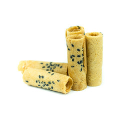 Coconut roll with black sesame Thai snack isolated on white back