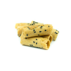 Coconut roll with black sesame Thai snack isolated on white back