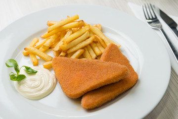 Fried cheese with french fries and tartar sauce