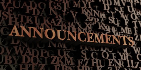 Announcements - Wooden 3D rendered letters/message.  Can be used for an online banner ad or a print postcard.
