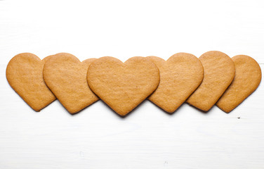 Heart shaped Gingerbread cookies (group in a row)