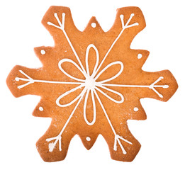 Beautiful and delicious gingerbread Christmas gingerbread snowflake isolated on white background