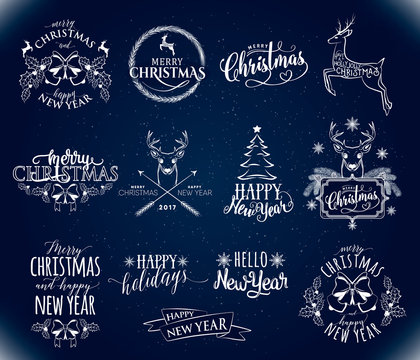 Vector illustration of Merry Christmas and Happy New Year set