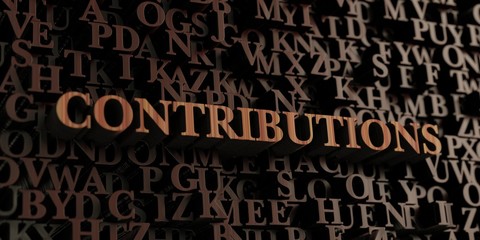 Contributions - Wooden 3D rendered letters/message.  Can be used for an online banner ad or a print postcard.