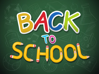 Blackboard with back to school text and chalk drawn icons vectors illustration