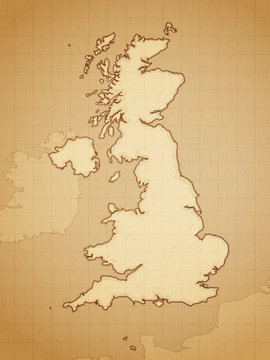 United Kingdom map drawn on aged paper vector illustration.