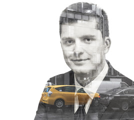 Businessman and New York water view