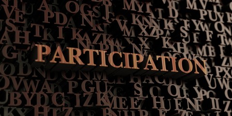 Participation - Wooden 3D rendered letters/message.  Can be used for an online banner ad or a print postcard.