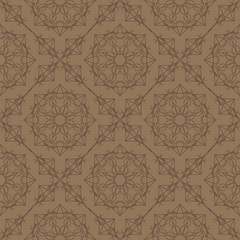 Brown Ornamental Seamless Line Pattern. Endless Texture. Oriental Geometric Ornament