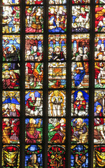 Iffendic, France - September 9, 2016: Stained glass window in th