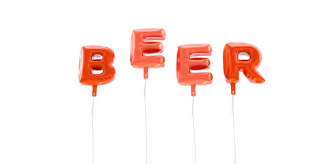 BEER - word made from red foil balloons - 3D rendered.  Can be used for an online banner ad or a print postcard.