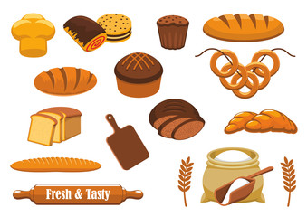 Bread and bun icon set for bakery, food design