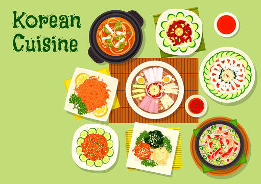 Korean cuisine dishes icon for asian menu design