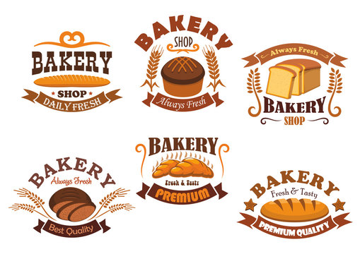 Bakery shop badge with bread and baguette