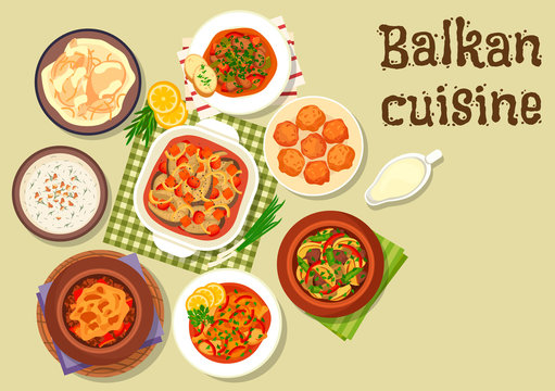 Balkan cuisine traditional meat dishes icon