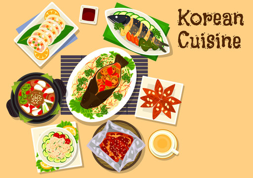 Korean cuisine seafood dinner dishes icon