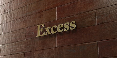 Excess - Bronze plaque mounted on maple wood wall  - 3D rendered royalty free stock picture. This image can be used for an online website banner ad or a print postcard.