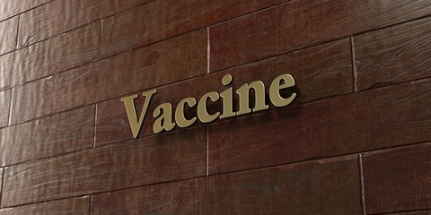Vaccine - Bronze plaque mounted on maple wood wall  - 3D rendered royalty free stock picture. This image can be used for an online website banner ad or a print postcard.