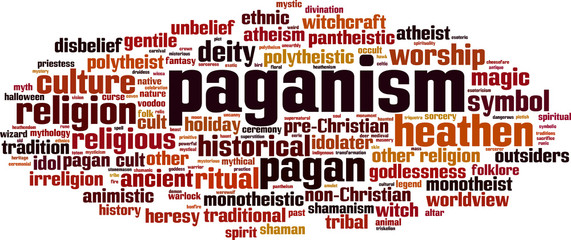 Paganism word cloud concept. Vector illustration