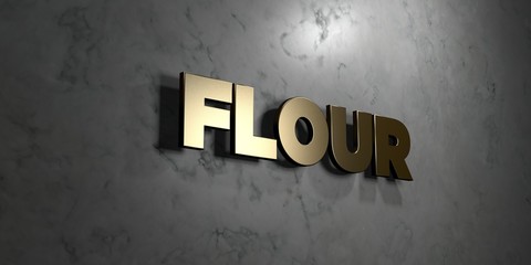 Flour - Gold sign mounted on glossy marble wall  - 3D rendered royalty free stock illustration. This image can be used for an online website banner ad or a print postcard.
