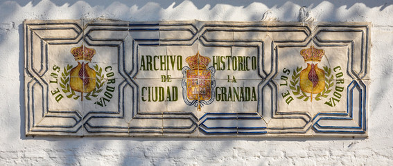 Placa de cerámica, Archivo de Granada, Andalucía, España