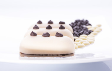 Obraz na płótnie Canvas Creamy ice cream with chocolate on a white plate