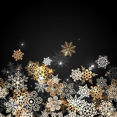 Christmas Snowflakes on blak background for congratulations card, banner, flyer. Vector illustration eps10 format.