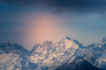 Fototapeta na wymiar mountain landscape with snow and cloud motion