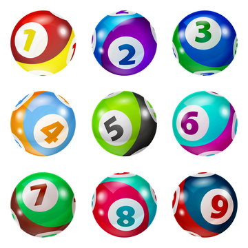 Illustration Colorful Bingo. Lottery Number Balls. Colored balls isolated. Bingo ball. Bingo balls with numbers. Set of colored balls.