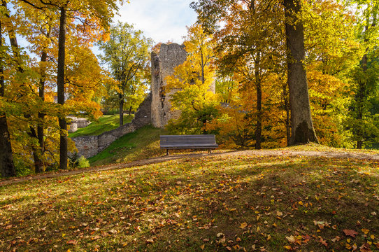Autumn park in Cesis town, Latvia