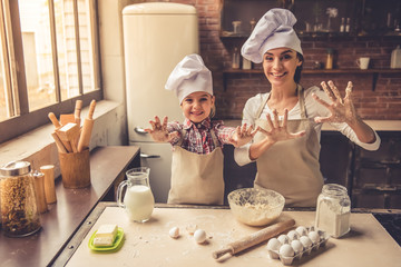Mom and daughter baking