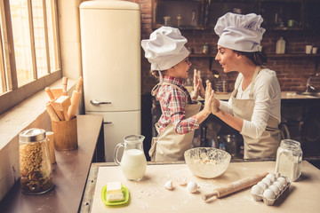 Mom and daughter baking