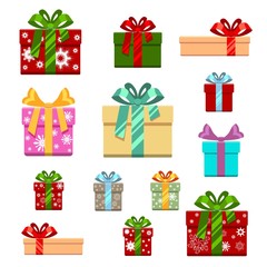 Set of gift box flat and cartoon style.  for birthday, happy new year  christmas, vector illustration. White background.