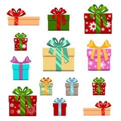 Set of gift box flat and cartoon style.  for birthday, happy new year  christmas, vector illustration. White background.