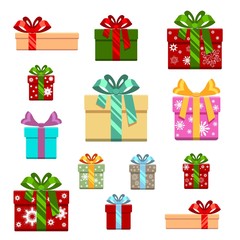 Set of gift box flat and cartoon style.  for birthday, happy new year  christmas, vector illustration. White background.