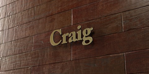 Craig - Bronze plaque mounted on maple wood wall  - 3D rendered royalty free stock picture. This image can be used for an online website banner ad or a print postcard.