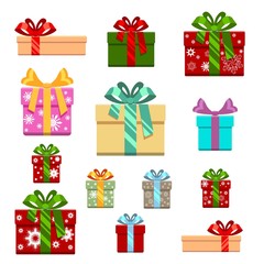 Set of gift box flat and cartoon style.  for birthday, happy new year  christmas, vector illustration. White background.