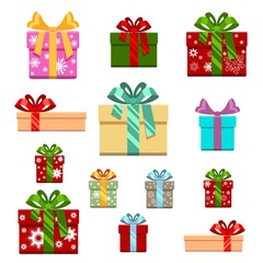 Set of gift box flat and cartoon style.  for birthday, happy new year  christmas, vector illustration. White background.
