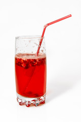 berry cooler cocktail with drinking straw on white background